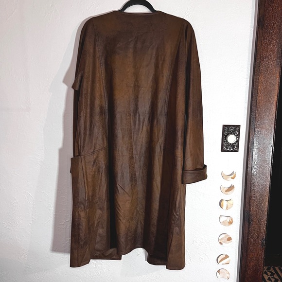 Soft Surroundings Brown Faux Leather Long Open Front Cardigan Duster XL Western - Picture 2 of 11